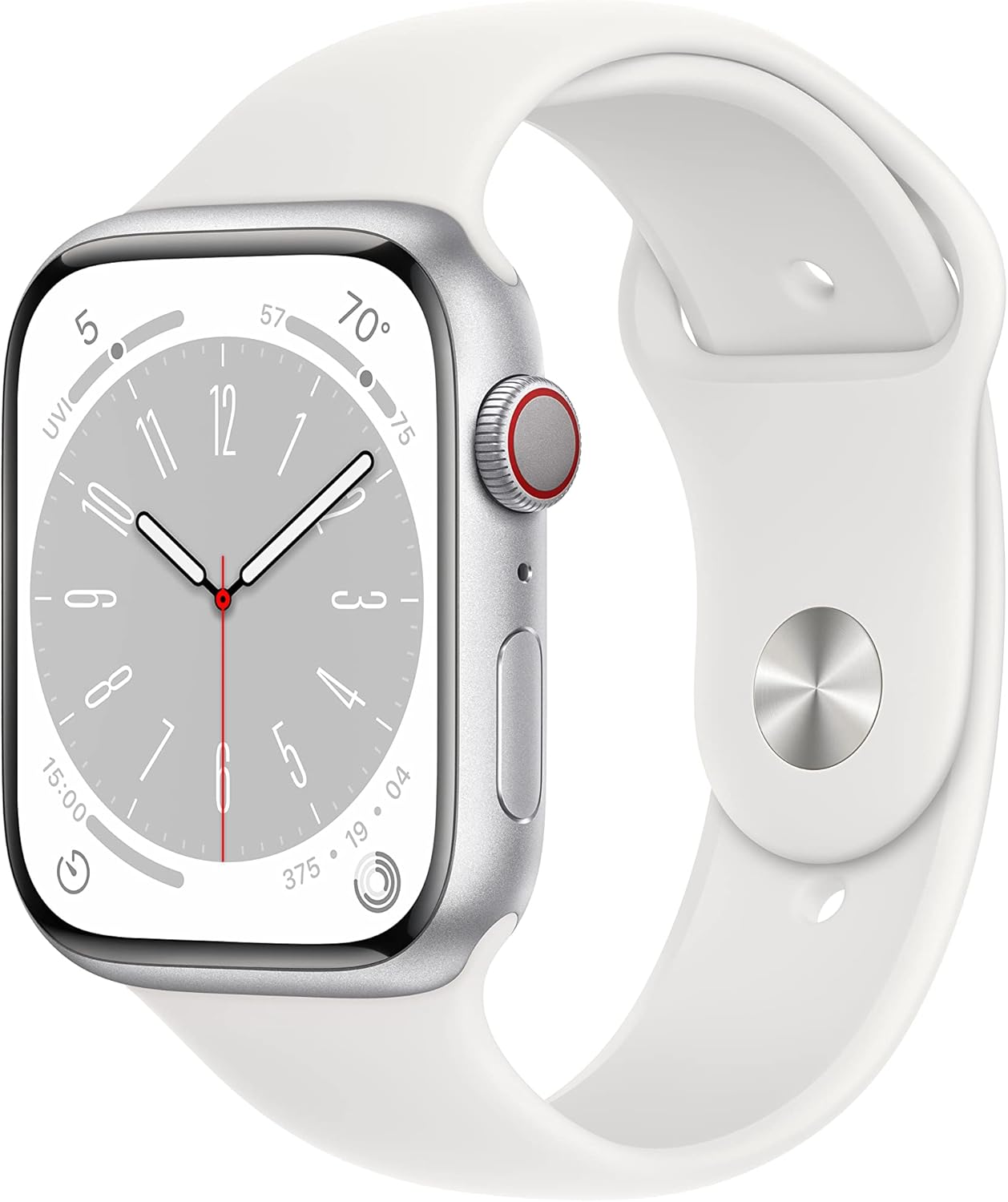 Apple Watch Series 8 [GPS + Cellular, 45mm] - Silver Aluminum Case with White Sport Band