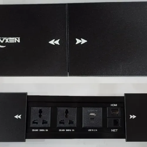 Black slide cover socket with 2 universal sockets, 1 USB, 1 Type-C (Charging), 1 HDMI, 1 Internet port (CAT6), without cables, made of Aluminum Alloy + Iron. - Nexa Multifunction Slide Cover Socket (Black)