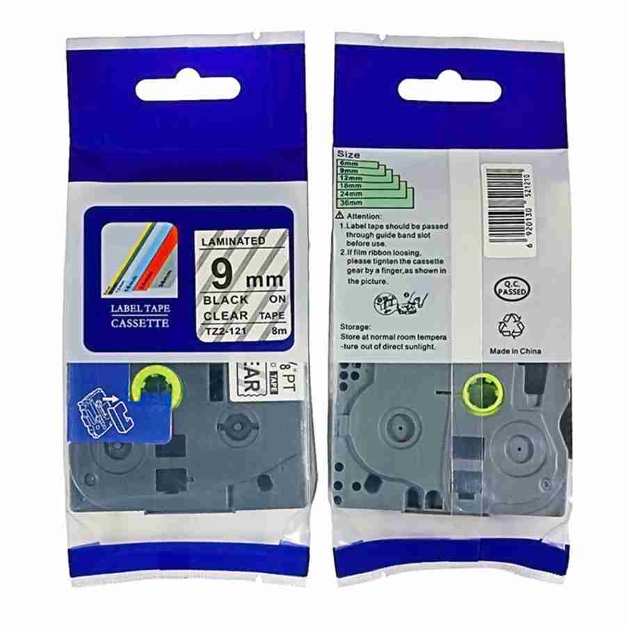 Brother 9mm x 8m Black on Clear Label Tape - TZ2-121