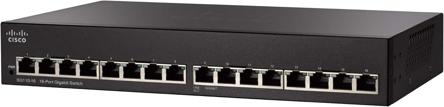 Cisco SG110-16 Unmanaged Switch | 16 Gigabit Ethernet (GbE) Ports | PoE