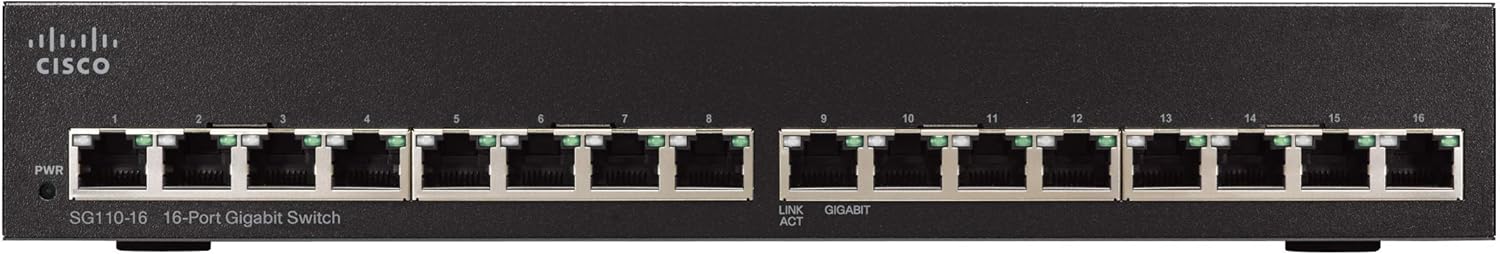 Cisco SG110-16 Unmanaged Switch | 16 Gigabit Ethernet (GbE) Ports | PoE