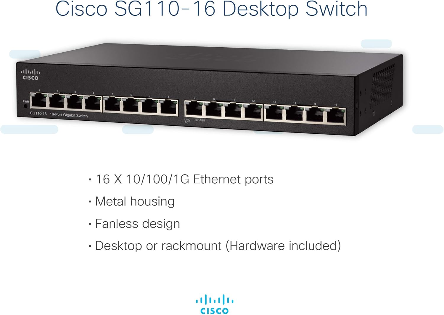 Cisco SG110-16 Unmanaged Switch | 16 Gigabit Ethernet (GbE) Ports | PoE