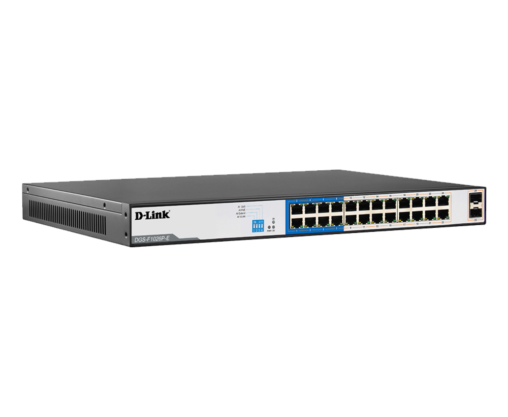 D-Link upto 250 Meter support 24-Port 1000Mbps PoE Switch with 2 SFP Ports - DGS-F1026P