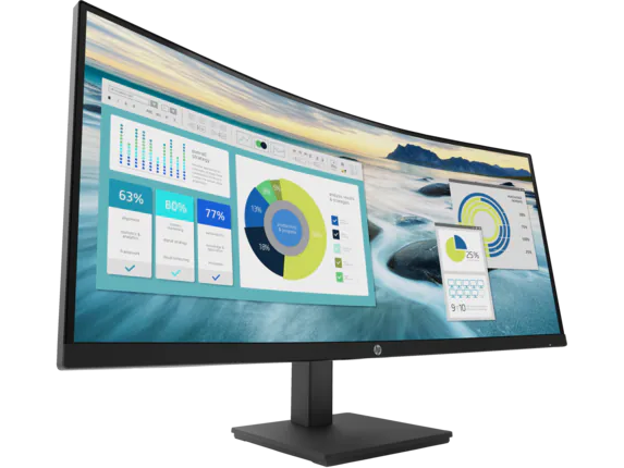 HP P34hc G4 WQHD USB-C Curved Monitor, Connectivity: 1 SuperSpeed USB Type-C, 1 HDMI 2.0, 1 DisplayPort 1.2, Security Cable Slot - 21Y56AS