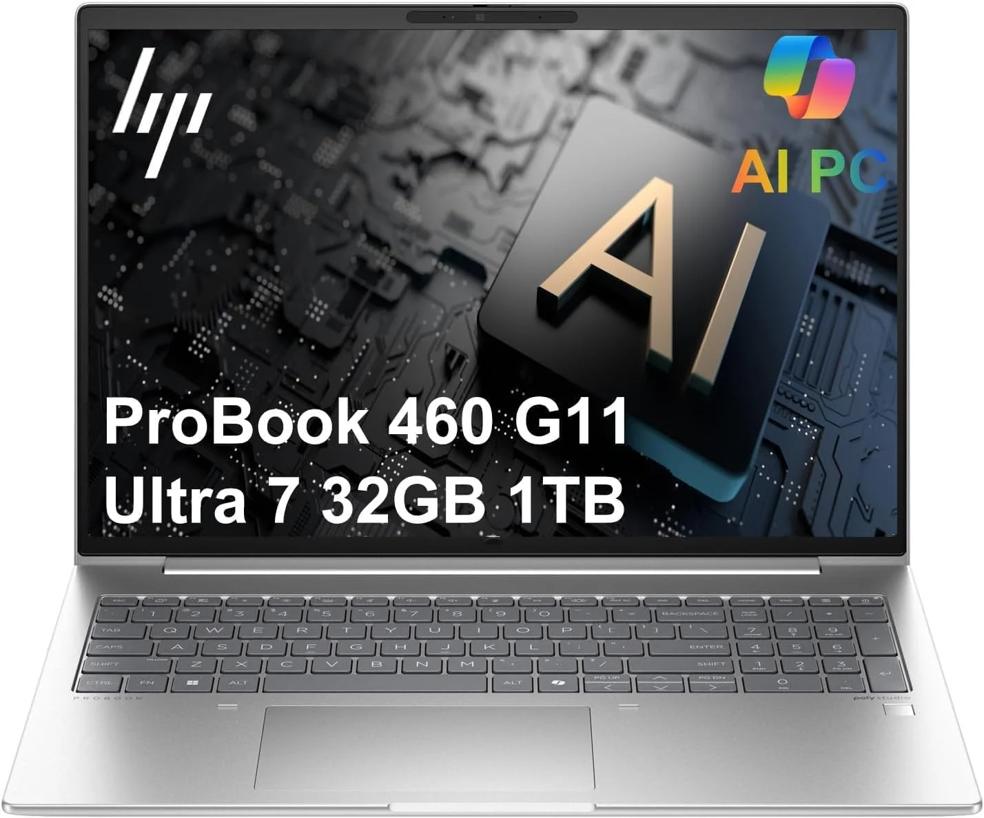 HP ProBook 460 G11 AI PC, Intel Core Ultra 7 155U, 8GB DDR5 5600, 512GB PCIe NVMe M.2 SSD, FreeDOS, 16" WUXGA, No ODD - CT9N5ET