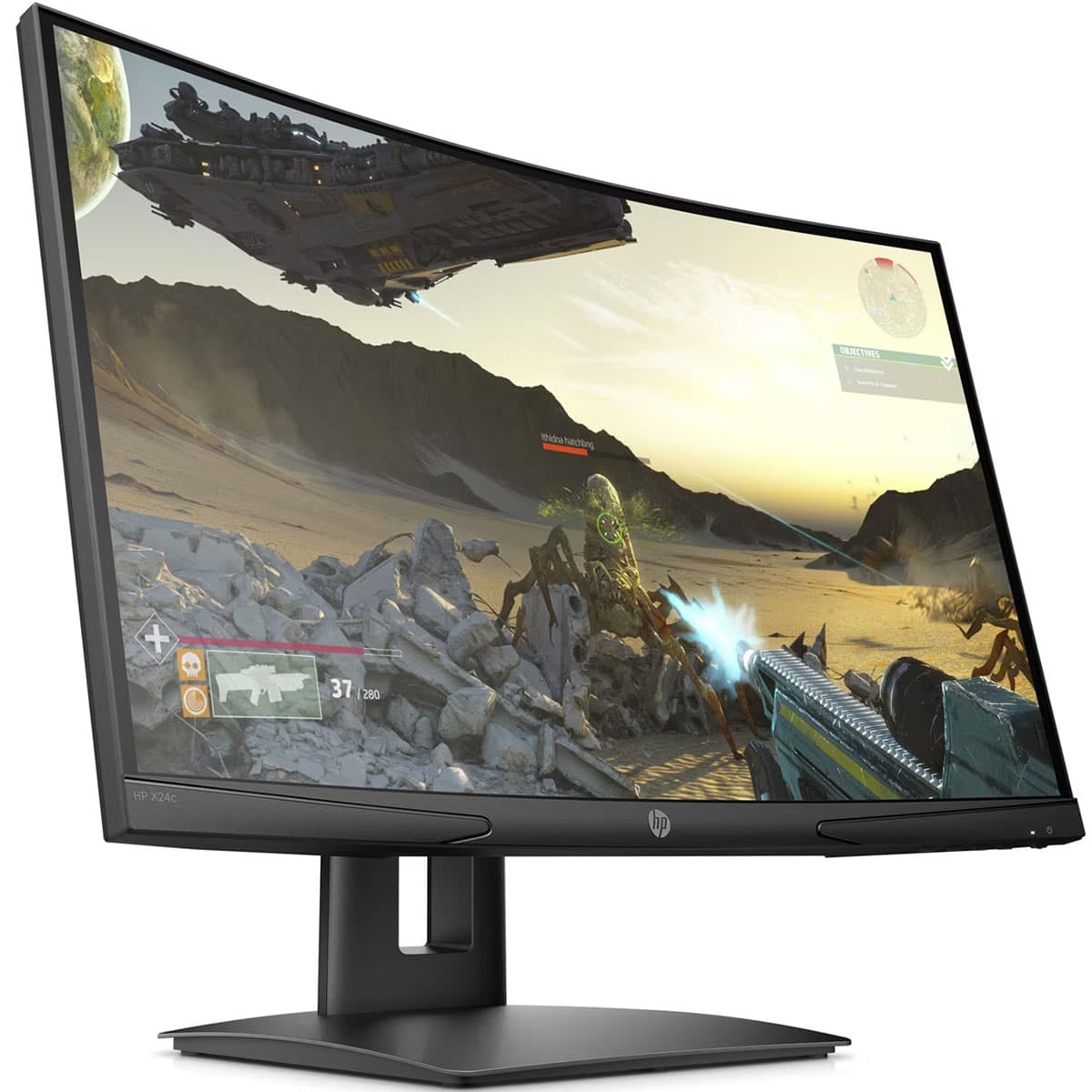 HP X24c 23.6 inches FHD Curved Gaming Monitor, 1920x1080, 16:9, 144Hz, Curvature: 1500R, Height/Tilt Adjustable, Black Color,  Connectivity: 1 HDMI 2.0, 1 DisplayPort 1.2, 1 3.5mm Audio Out - 9FM22AS