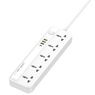 LDNIO SC5415 Universal Fast Charging Power Strip Extension with 5 Ac Outlets & 4USB Charging Ports, 2m Cable PD 2500W Power Socket with Surge Protectors (SC5415)