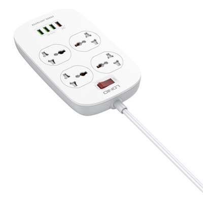 LDNIO Smart 2500W Power Extension with 4 Power Sockets and 18W 4 USB Ports -Defender Series Power Strip with QC USB Port Fast Charging - 2M Power Cord (SC4407)