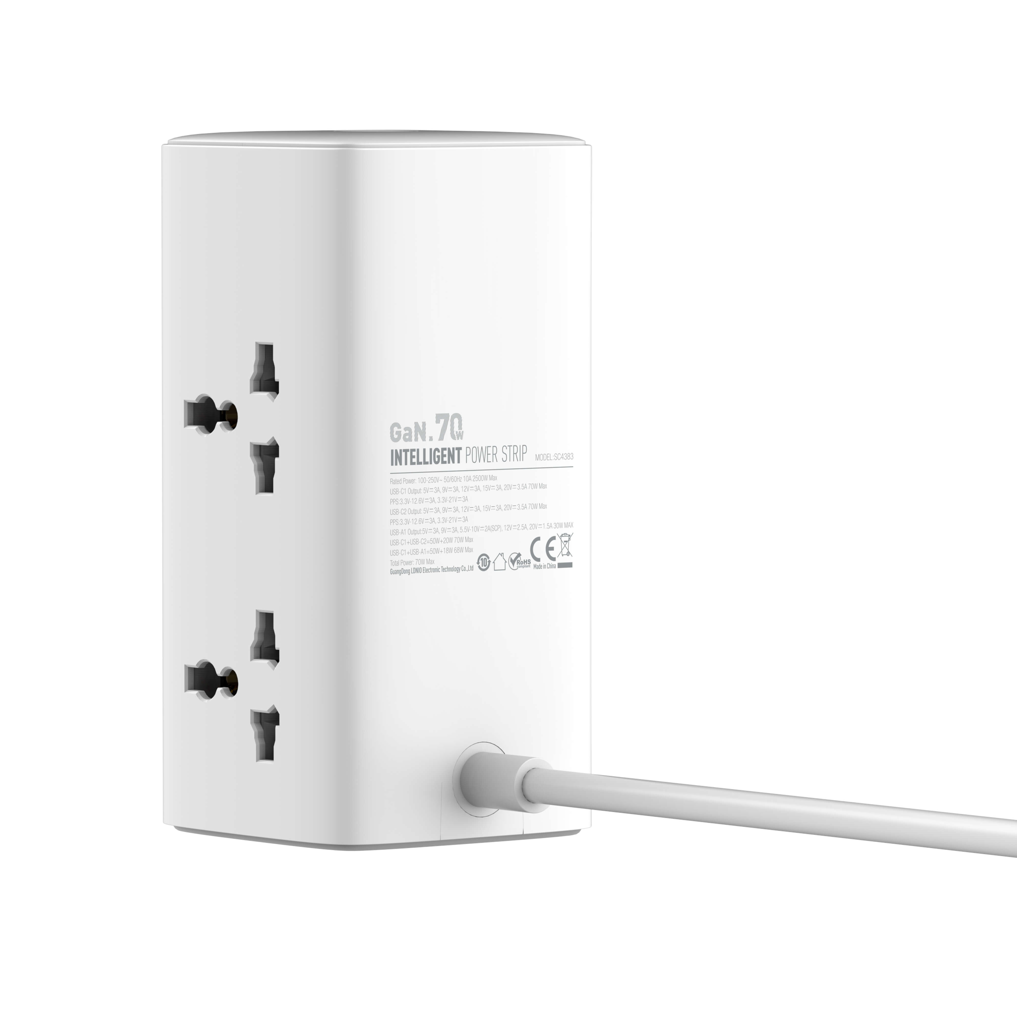 LDNIO Tower Extension Power socket 4 Way + 2USB-C + 1USB-A Extension Cord Surge Protection PD+PPS+SCP+QC3.0 (SC4383)