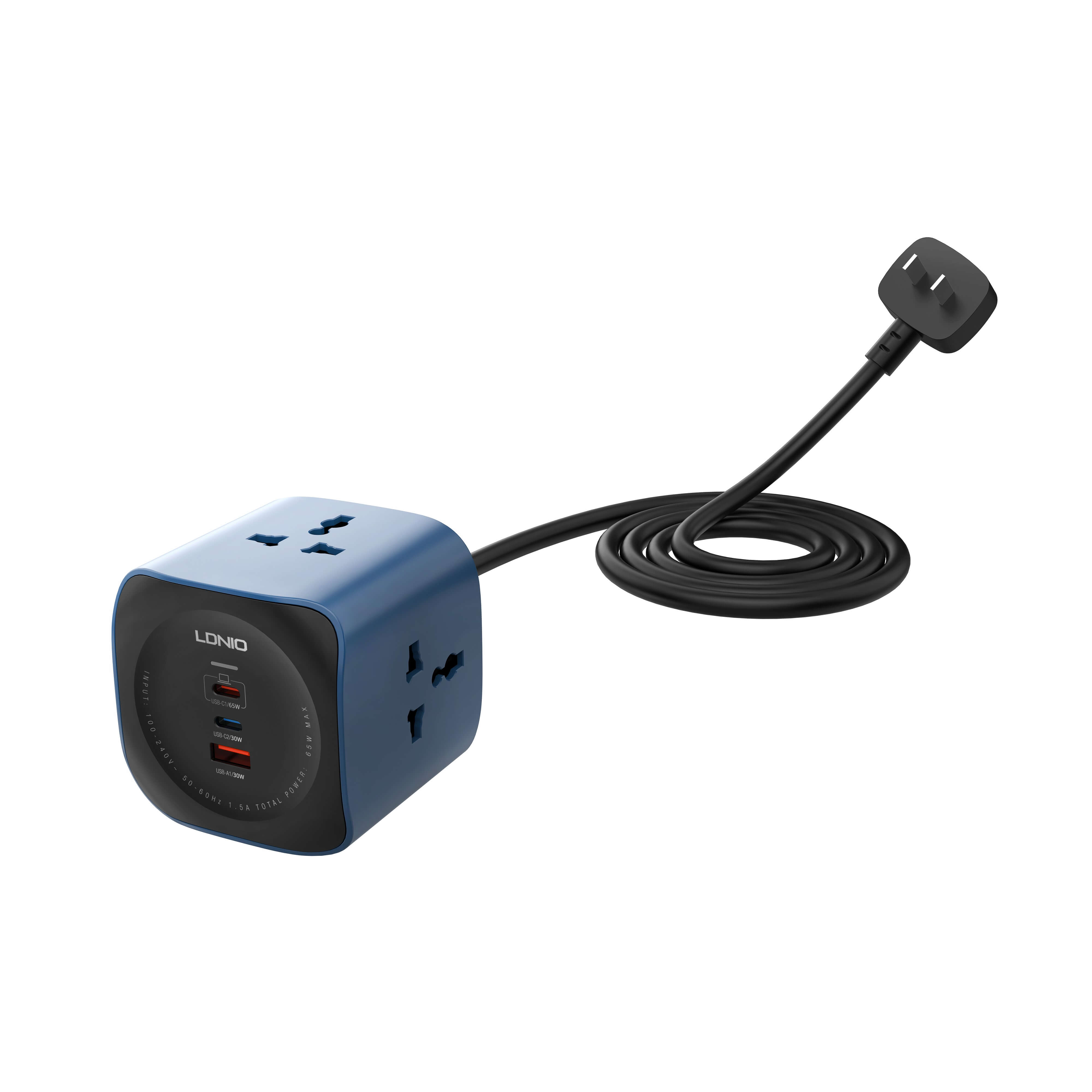LDNIO Universal 2500W Outlet 6 In1 Power Socket Cube - 3 Outlet + 65W - 2USB-C + 1 USBA (SC3319)