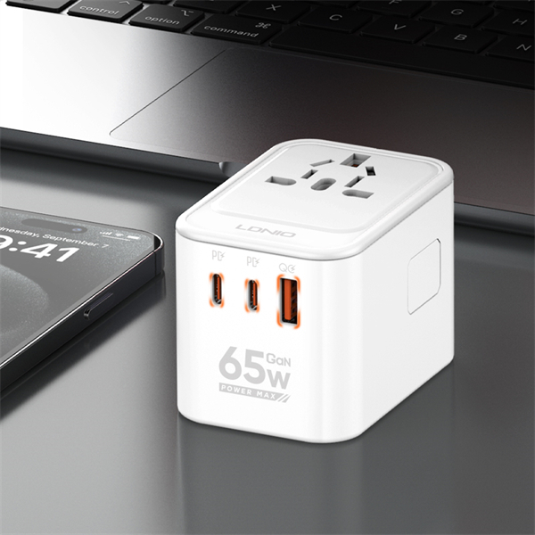 LDNIO Worldplug All in One Travel Charger, 3 USB Ports, 65W GaN Travel Multi Plug Adapter with Type C Charging(Z6)