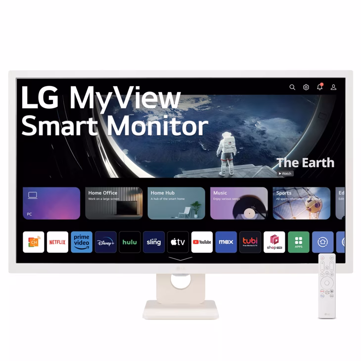 LG MyView 31.5 inches FHD Smart Monitor with webOS, Integrated Speakers, White Color, Connectivity: AirPlay 2, Screen Share, Bluetooth, 2 HDMI 1.4, 2 USB-A downstream - 32SR50F-W