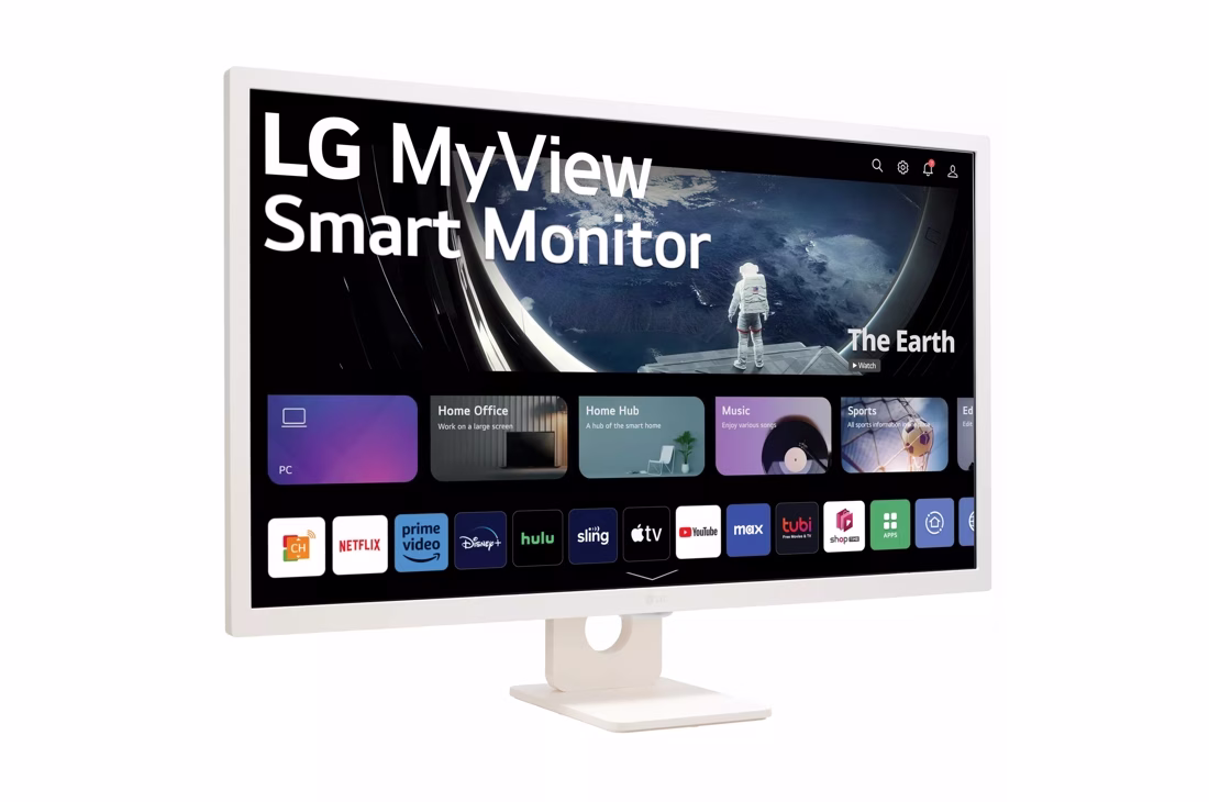 LG MyView 31.5 inches FHD Smart Monitor with webOS, Integrated Speakers, White Color, Connectivity: AirPlay 2, Screen Share, Bluetooth, 2 HDMI 1.4, 2 USB-A downstream - 32SR50F-W