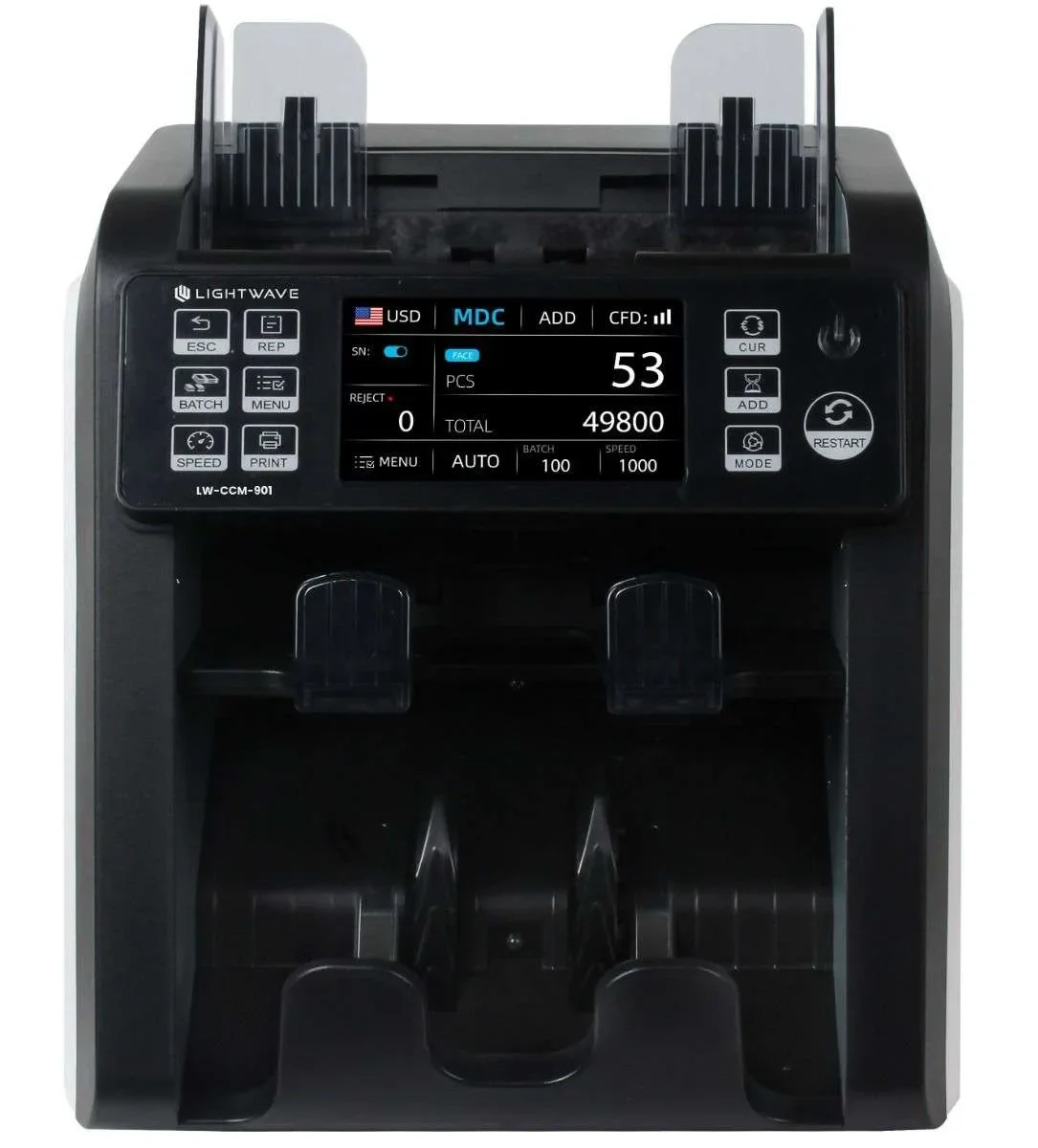 LW-CCM-901 Lightwave Touchscreen 2 CIS Cash Counting Machine with Double Pocket & External Display