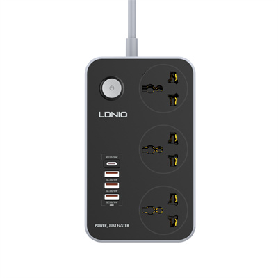 Ldnio SC3412 Power Strip With 3 Ways Power Socket, 4 USB Port 38W, Fast Charging USB-C, 2500 Watt Extension Socket (SC3412)
