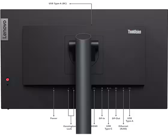 Lenovo ThinkVision P24h-30 23.8 inches QHD Monitor, Tilt/Swivel/Pivot/Height Adjustable Stand, Raven Black Color, 1 USB Type-C, 1 HDMI 2.1, 2 DisplayPort, 1 RJ45, 4 USB Type-A - 63B3GAT6UK