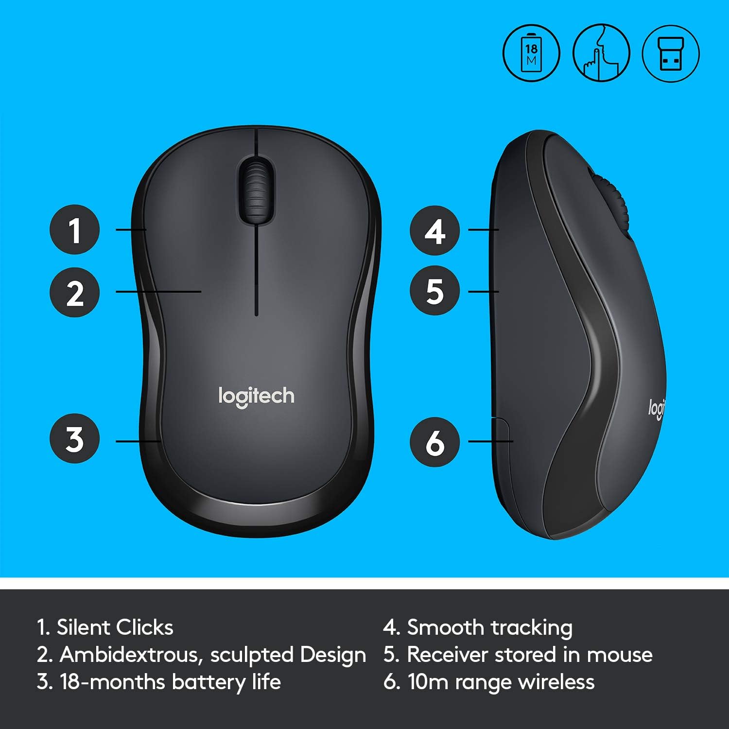Logitech M221 Silent Wireless Mouse - Charcoal - 910-006510