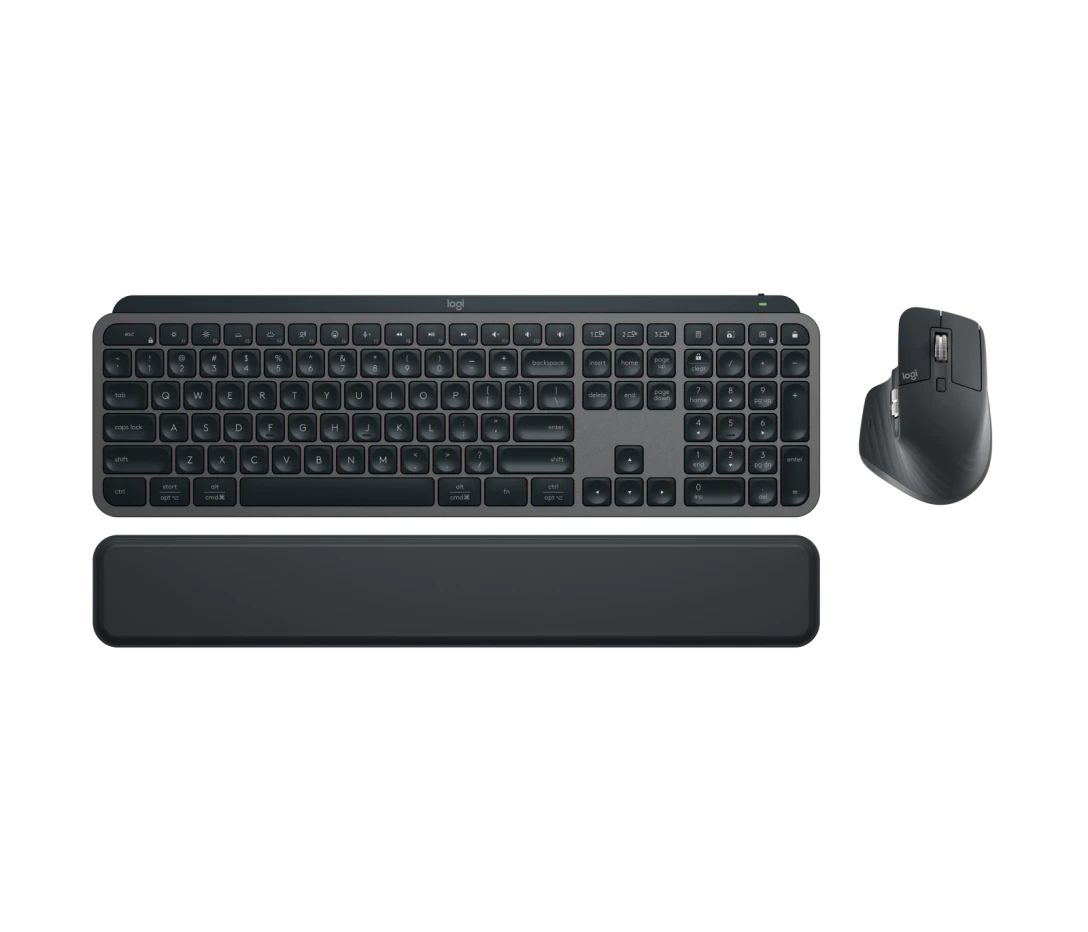 Logitech MX Keys S Wireless and Bluetooth Keyboard Palmrest and Mouse Rechargeable Combo - Graphite - 920-011614