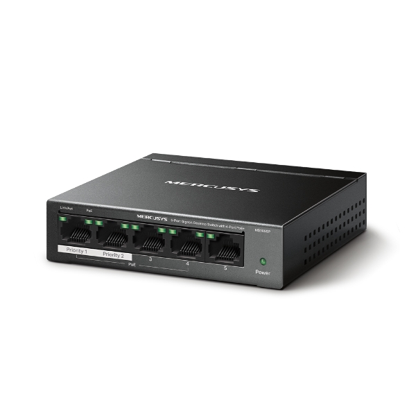Mercusys MS105GP | 5-Port Gigabit Desktop Switch with 4-Port PoE+