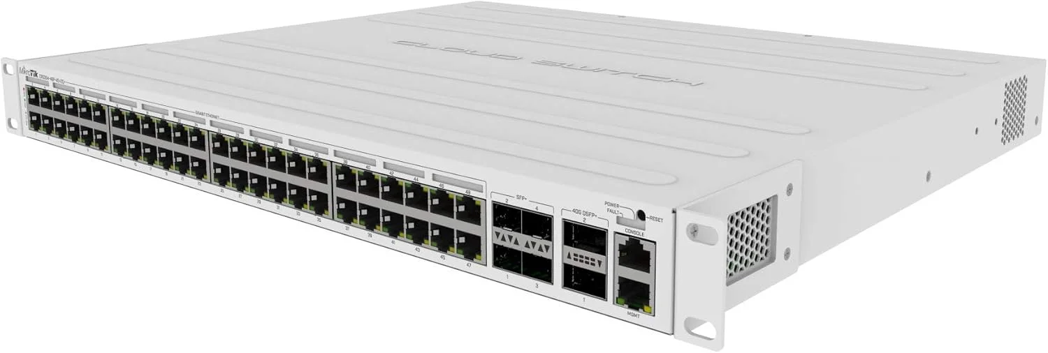 MikroTik CRS354-48P-4S2QRM Switch has 48 x 1G RJ45 Ports and 4 x 10G SFP Ports. 2 x 40G QSFP Ports for Extremely Fast Fiber Connections or Linking with Other 40 Gbps Devices
