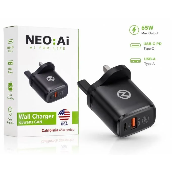 NEO Ai USB-C + USB-A Fast Charging  PD Charger UK (Black) (Black) - GEN_FAST_CHARGER