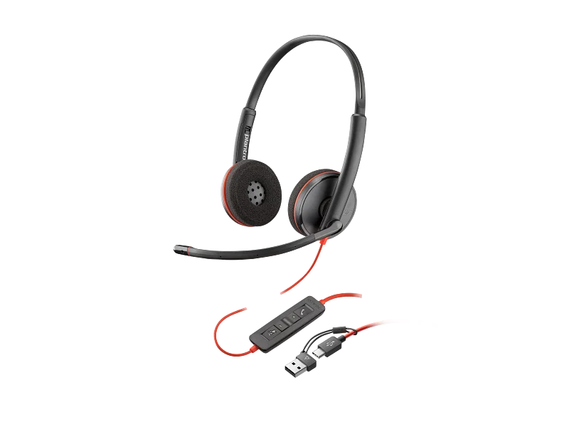 Poly Blackwire 3220 Wired Stereo USB-C Headset with Noise cancelling Mics +USB-C/A Adapter (Bulk) - 8X228A6