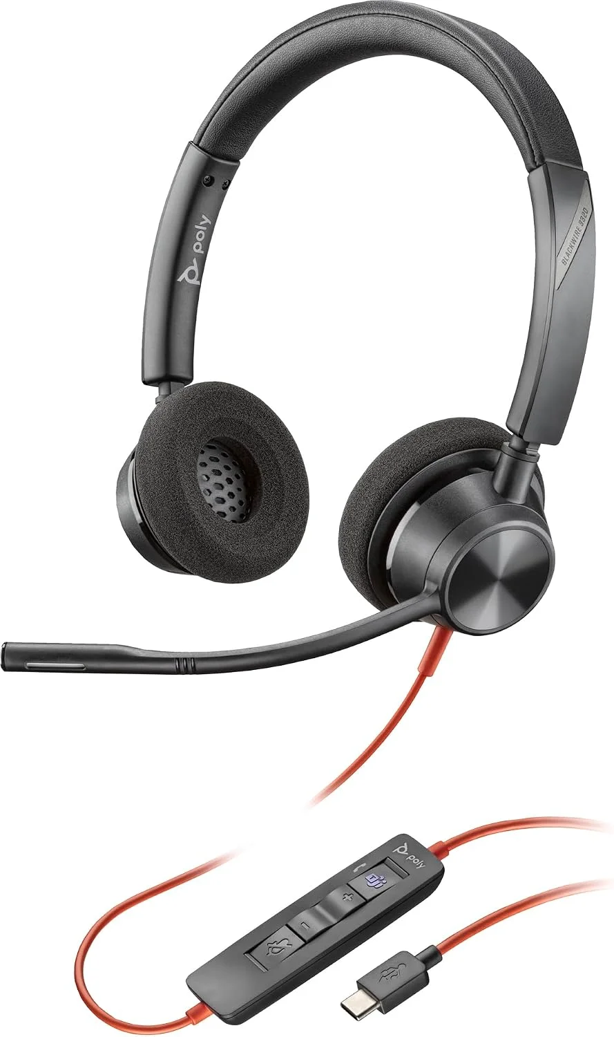 Poly Blackwire 3320 Wired Stereo Microsoft Teams Certified USB-C Headset With Noise cancellingMics +USB-C/A Adapter -... - 8X220AA