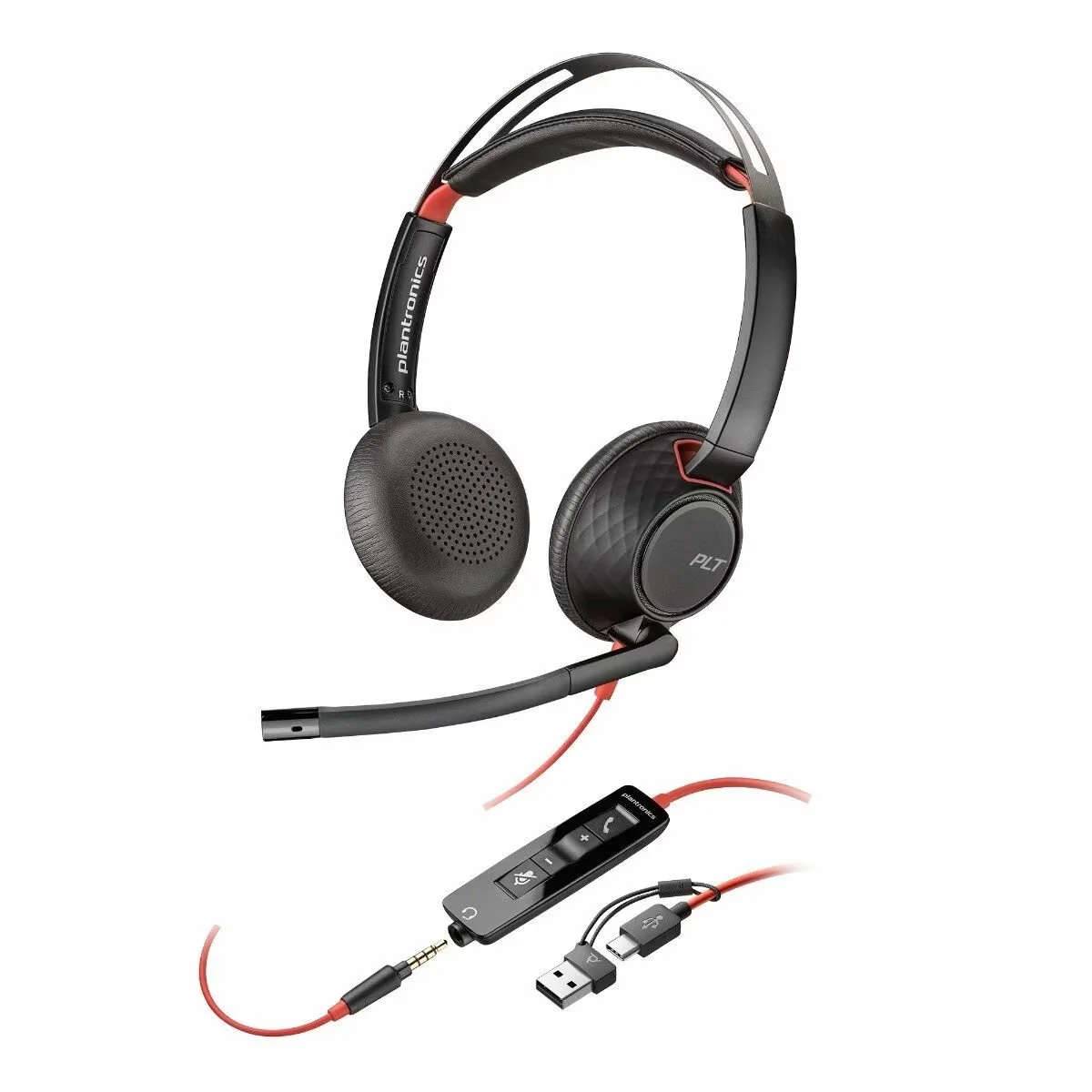 Poly Blackwire 5220 Wired Stereo USB-C Headset with Noise cancelling Mics 3.5mm Plug USB-CA Adapter - 8X231AA