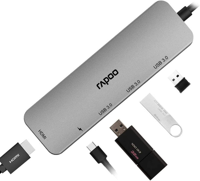 Rapoo Type C - 5 in 1 with 4K HDMI, 3 USB 3.0 Ports, Type C Charging - XD100C