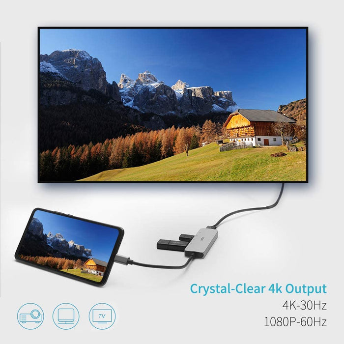 Rapoo Type C - 5 in 1 with 4K HDMI, 3 USB 3.0 Ports, Type C Charging - XD100C