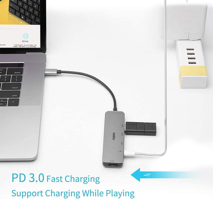 Rapoo Type C - 5 in 1 with 4K HDMI, 3 USB 3.0 Ports, Type C Charging - XD100C