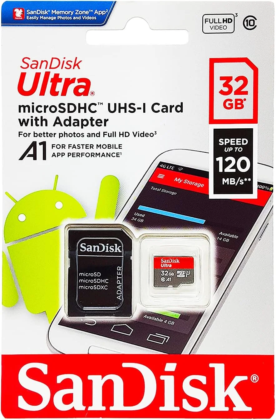 SanDisk Ultra 32GB microSDXC Up to 100MBs read A1 performance class Model SDSQUAR-032G-GN6MA
