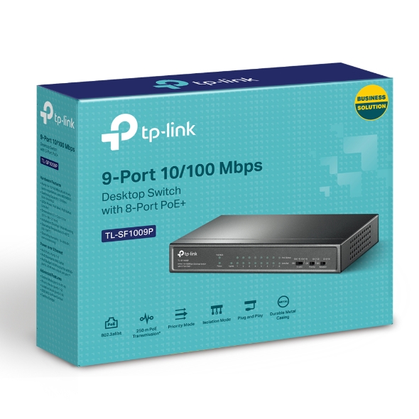 TP-Link 9-Port 10/100Mbps Desktop Switch with 8-Port PoE+ - TL-SF1009P