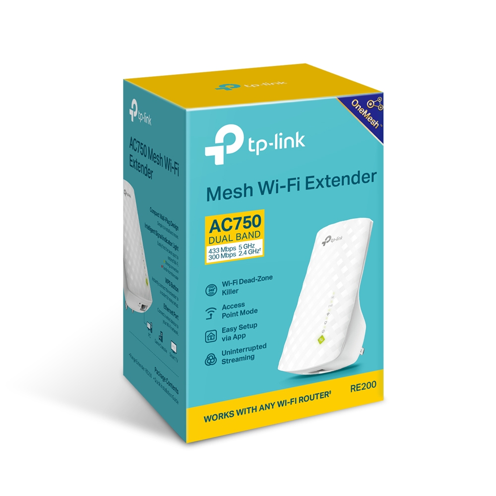 TP-Link AC750 Mesh Wireless N Wall Plugged Range Extender - TL-RE200
