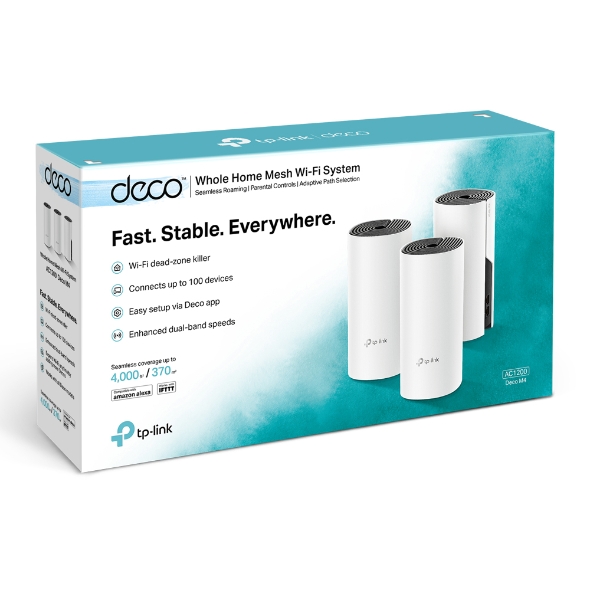 TP-Link Deco M4 AC1200 Whole Home Mesh Wi-Fi System (3 Pack) - TL-DECO M4 (3-PACK) - TL-DECO M4-3