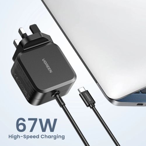 UGREEN 65W 3-Port GaN Fast Charger with Interchangeable UK/US/EU Plugs - CD296 - UG-90409