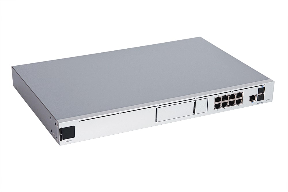 Ubiquiti Dream Machine ProPre-installed UniFi Network application, LAN ports: (8) GbE RJ45, (1) 10G SFP+, WAN ports: (1) GbE RJ45, (1) 10G SFP+, Threat management and traffic/client identification