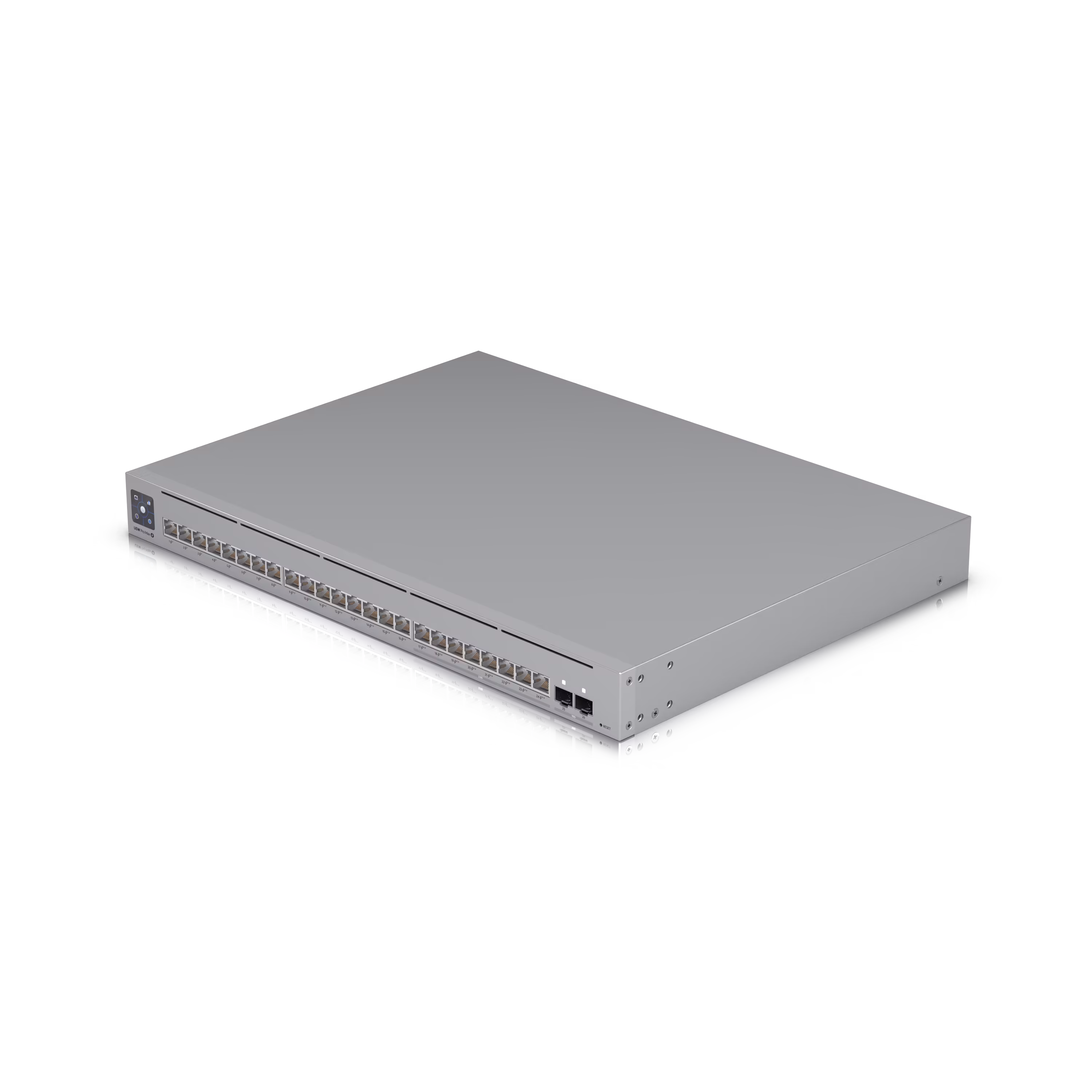 Ubiquiti USW-Pro-Max-24-PoE (400W) A 24-port, Layer 3 Etherlighting™ switch capable of high-power PoE++ output. (8) 2.5 GbE PoE++ ports, (16) GbE ports including (8) PoE+ and (8) PoE++, (2) 10G SFP+ ports, 400W total PoE availability - USW-Pro-Max-24-PoE 
