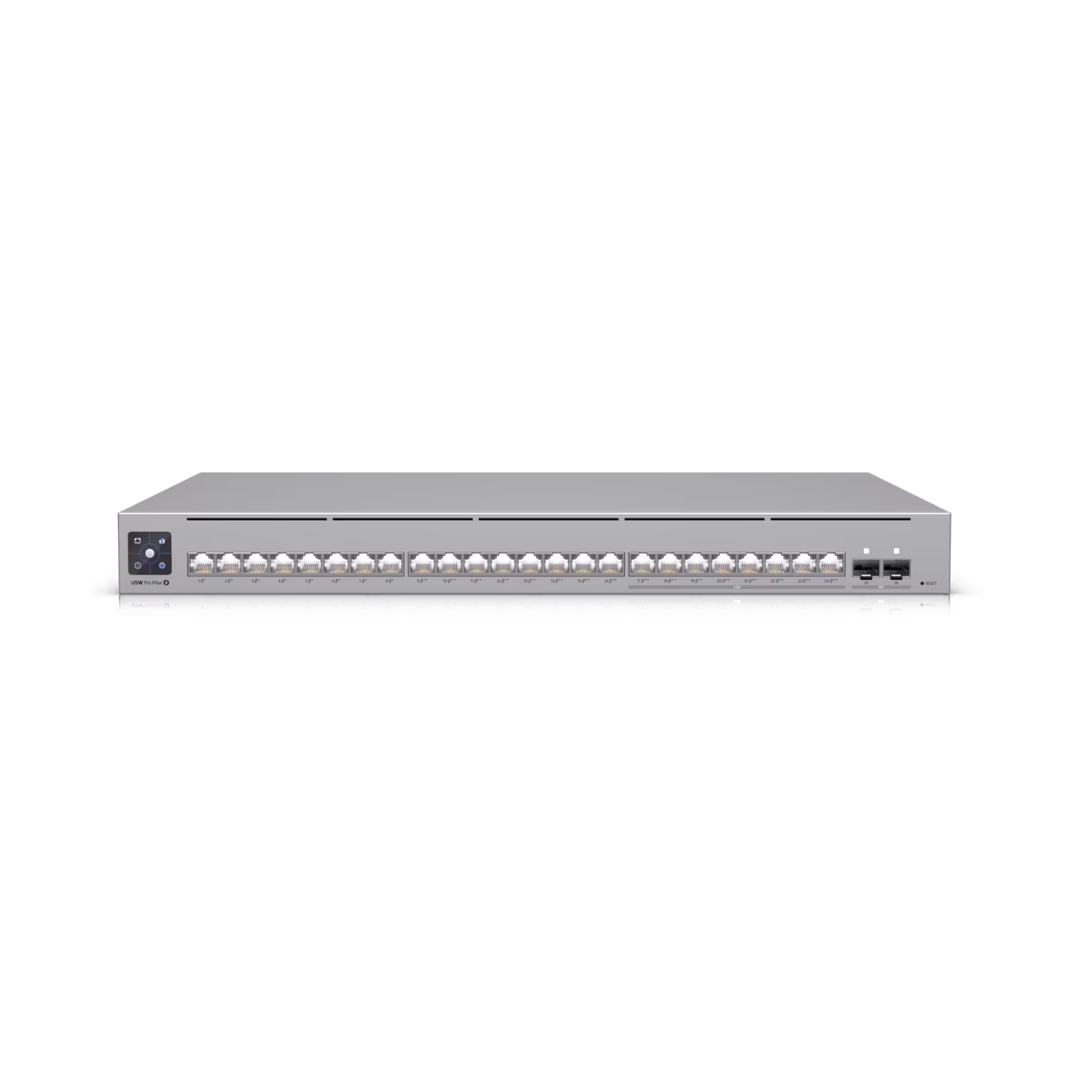 Ubiquiti USW-Pro-Max-24-PoE (400W) A 24-port, Layer 3 Etherlighting™ switch capable of high-power PoE++ output.