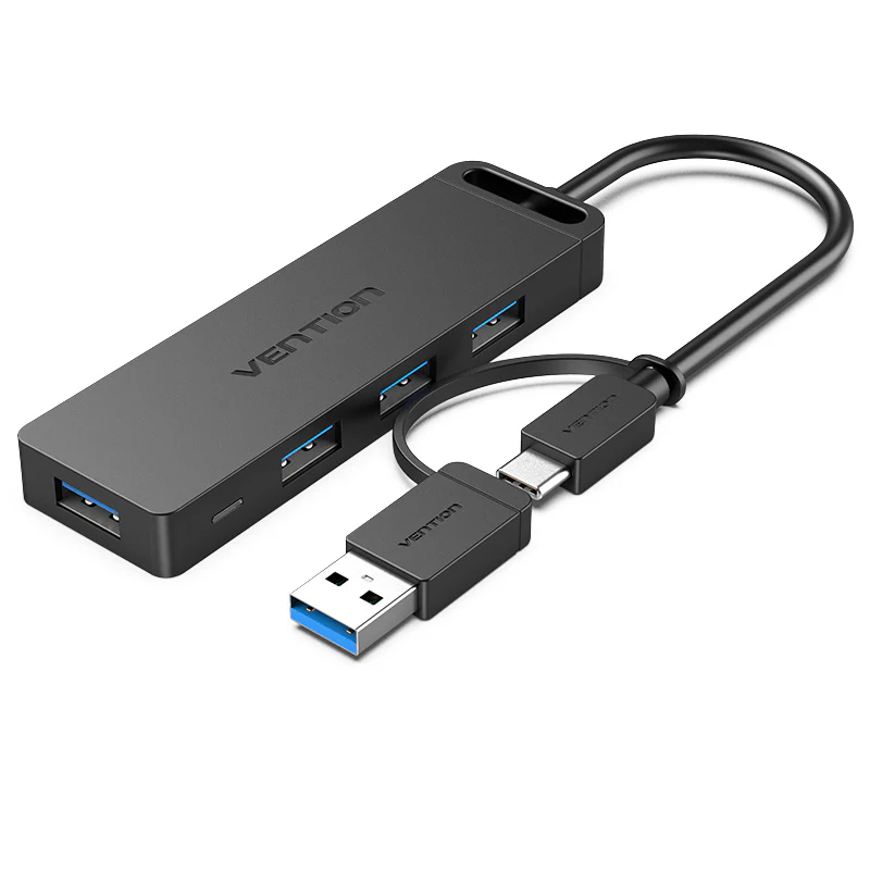 Vention 4-Port USB 3.0 Hub (USB-C & USB 3.0 2-in-1 Interface) with Power Supply 0.15M ABS Type
