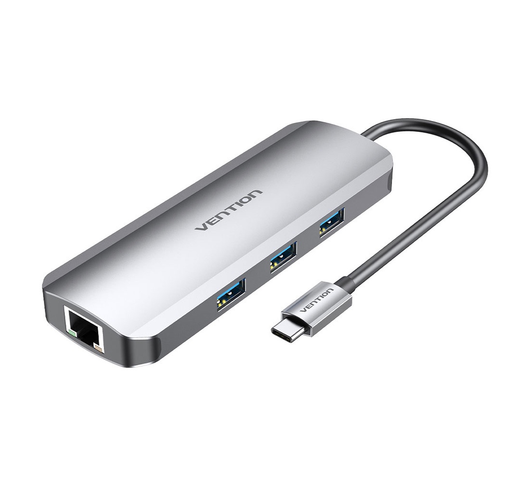 Vention Multi-function USB-C to HDMI/USB-C Gen 1/USB 3.0/USB 2.0*2/RJ45/SD/TF/PD Docking Station 0.15m Black Mirrored... - TFHHB