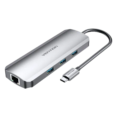 Vention USB C Multi-function 7 in 1 Docking Station (HDMI/USB 3.0×3/SD/TF/PD) 0.15M Gray Aluminum Alloy Type - TOJHB