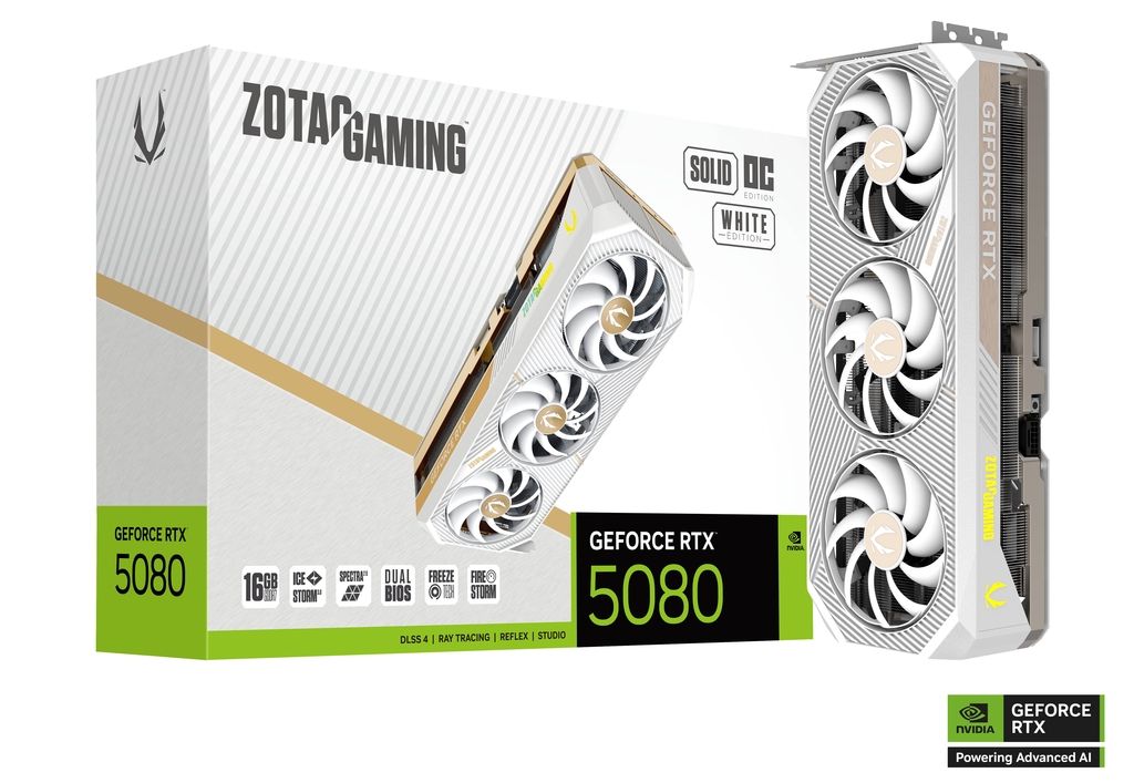 ZOTAC GAMING GeForce RTX 5080 SOLID OC White Edition 16GB GDDR7 Graphics Card, Display Outputs: 3 x DisplayPort 2.1b - ZT-B50800Q-10P