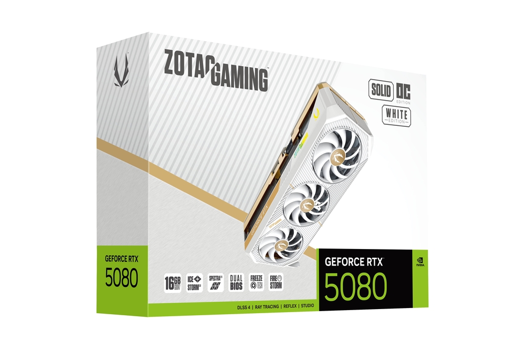 ZOTAC GAMING GeForce RTX 5080 SOLID OC White Edition 16GB GDDR7 Graphics Card, Display Outputs: 3 x DisplayPort 2.1b - ZT-B50800Q-10P